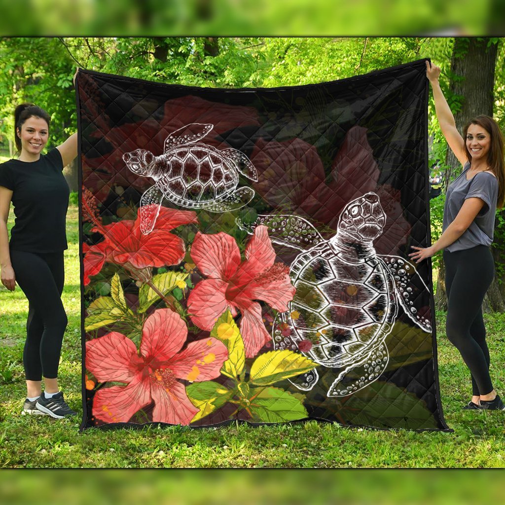 Hawaii Turtle Tree Hibiscus Premium Quilts - AH Black - Polynesian Pride