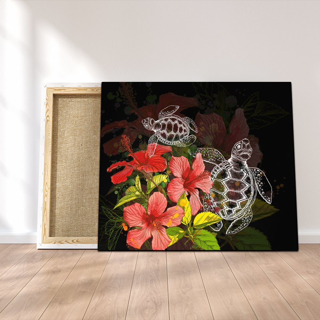 Hawaii Turtle Tree Hibiscus Canvas - AH Canvas Poly-cotton - Polynesian Pride