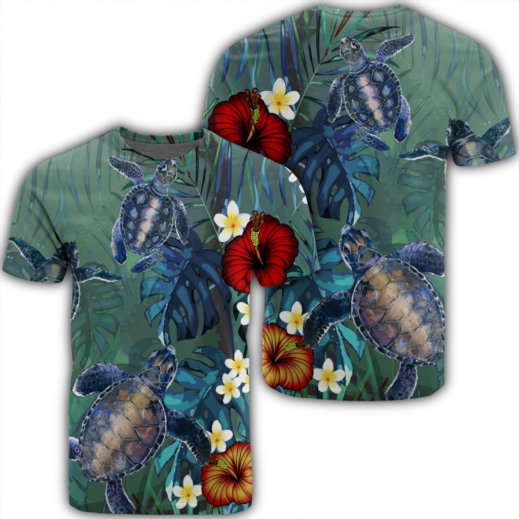 Hawaii Turtle Tropical Art T Shirt Hela Style Unisex Black - Polynesian Pride