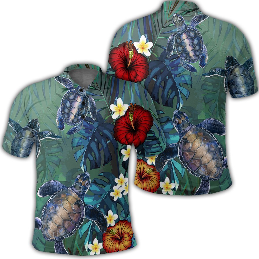 Hawaii Turtle Tropical Art Polo Shirt Hela Style Unisex Black - Polynesian Pride