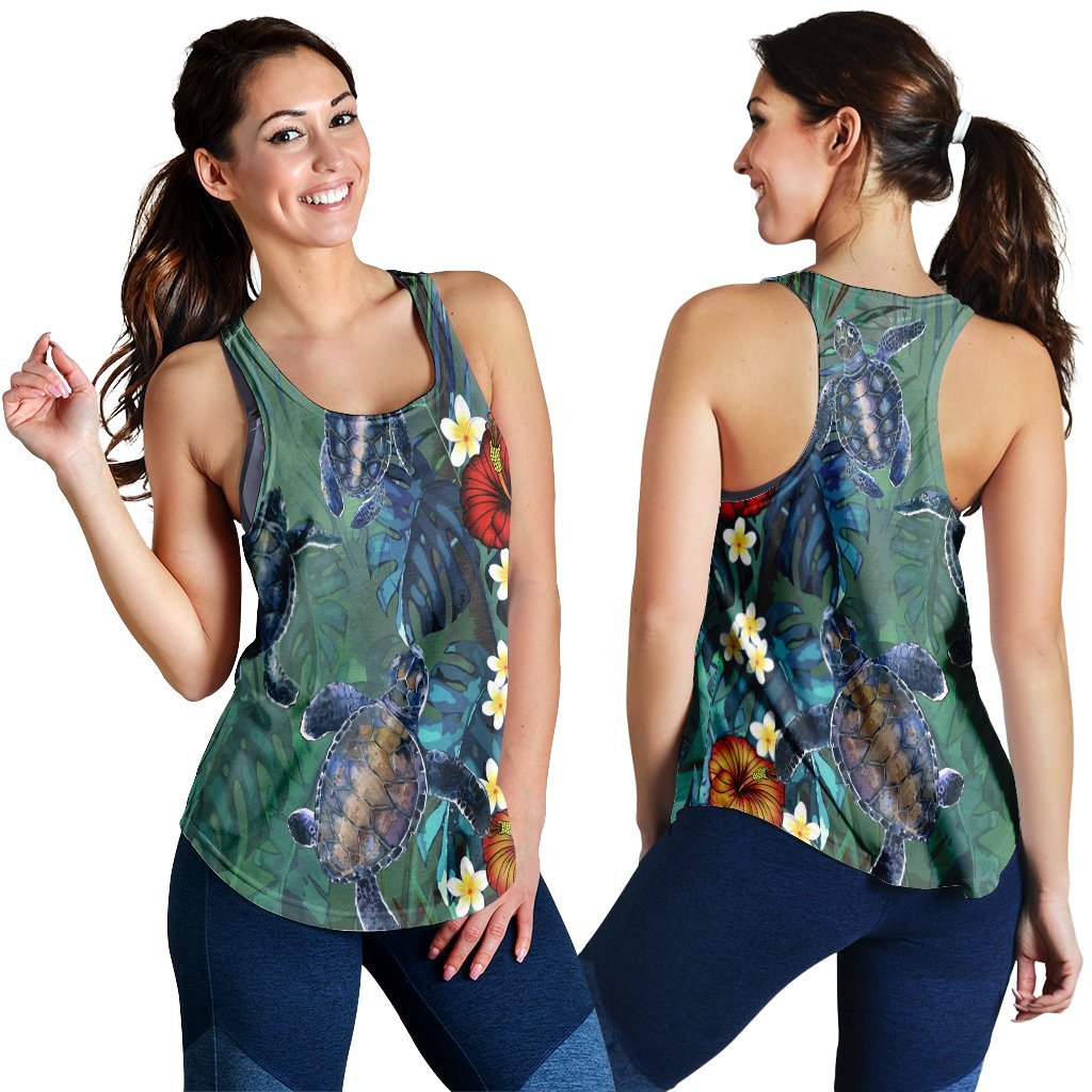 Hawaii Turtle Tropical Art Racerback Tank - Hela Style - AH Black - Polynesian Pride