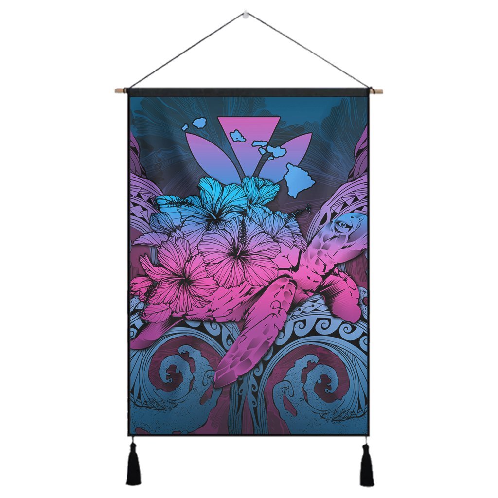 Hawaii Turtle Wave Polynesian Hanging Poster - Hey Style Blue - AH Hanging Poster Cotton And Linen - Polynesian Pride