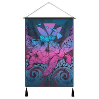 Hawaii Turtle Wave Polynesian Hanging Poster - Hey Style Blue - AH Hanging Poster Cotton And Linen - Polynesian Pride