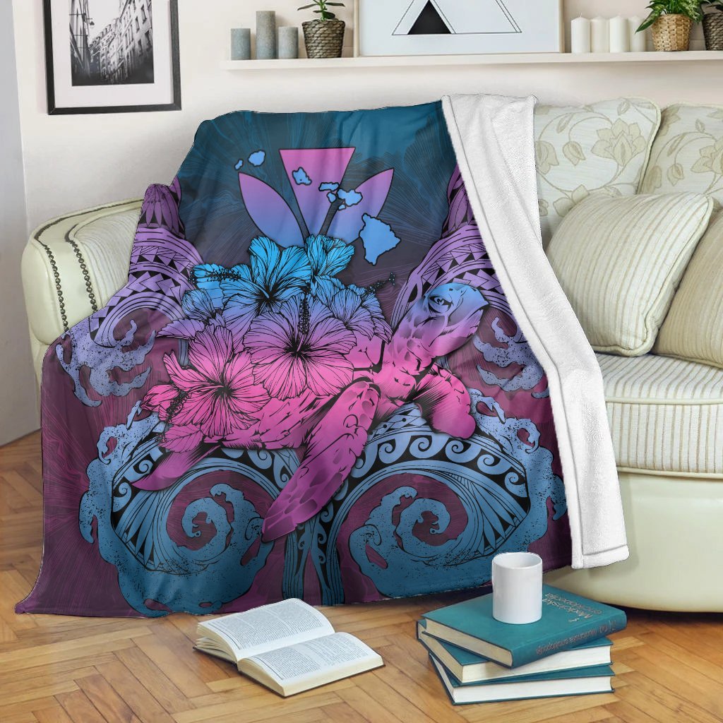 Hawaii Turtle Wave Polynesian Premium Blankets - Hey Style Blue - AH White - Polynesian Pride