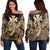 Hawaii Turtle Wave Polynesian Women's Off Shoulder Sweater - Hey Style Gold - AH Black - Polynesian Pride