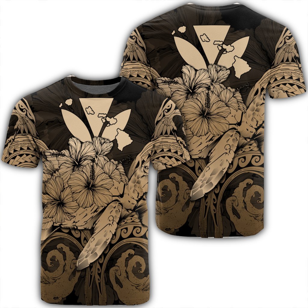 Hawaii Turtle Wave Polynesian T Shirt Hey Style Gold Unisex Black - Polynesian Pride