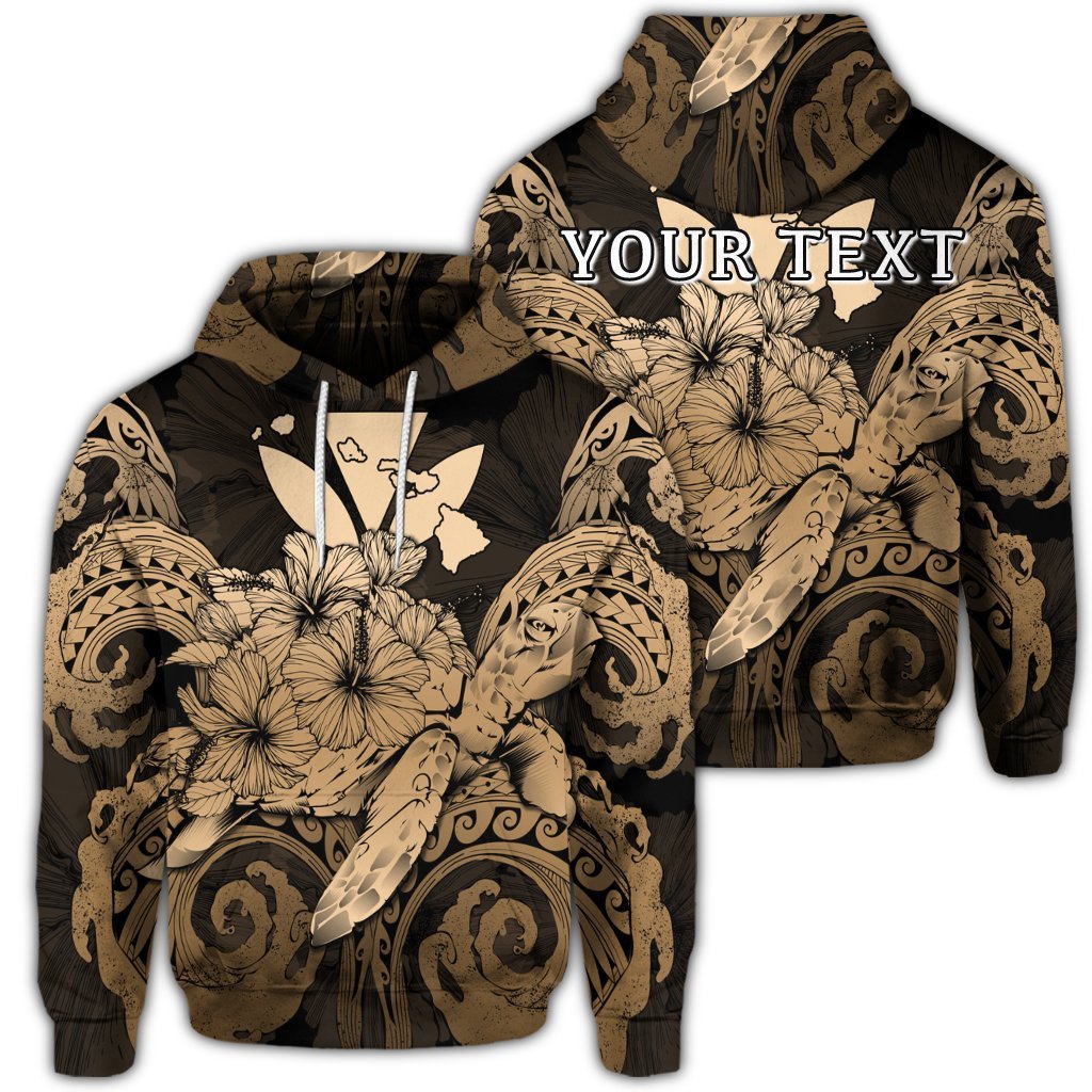 Custom Hawaii Turtle Wave Polynesian Hoodie Hey Style Gold Unisex Art - Polynesian Pride