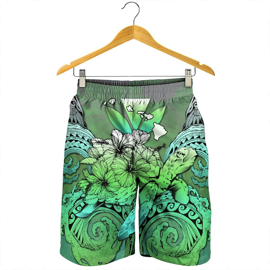 Hawaii Turtle Wave Polynesian Men's Shorts - Hey Style Green - AH - Polynesian Pride