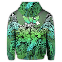 Hawaii Turtle Wave Polynesian Zip Hoodie Hey Style Green - Polynesian Pride