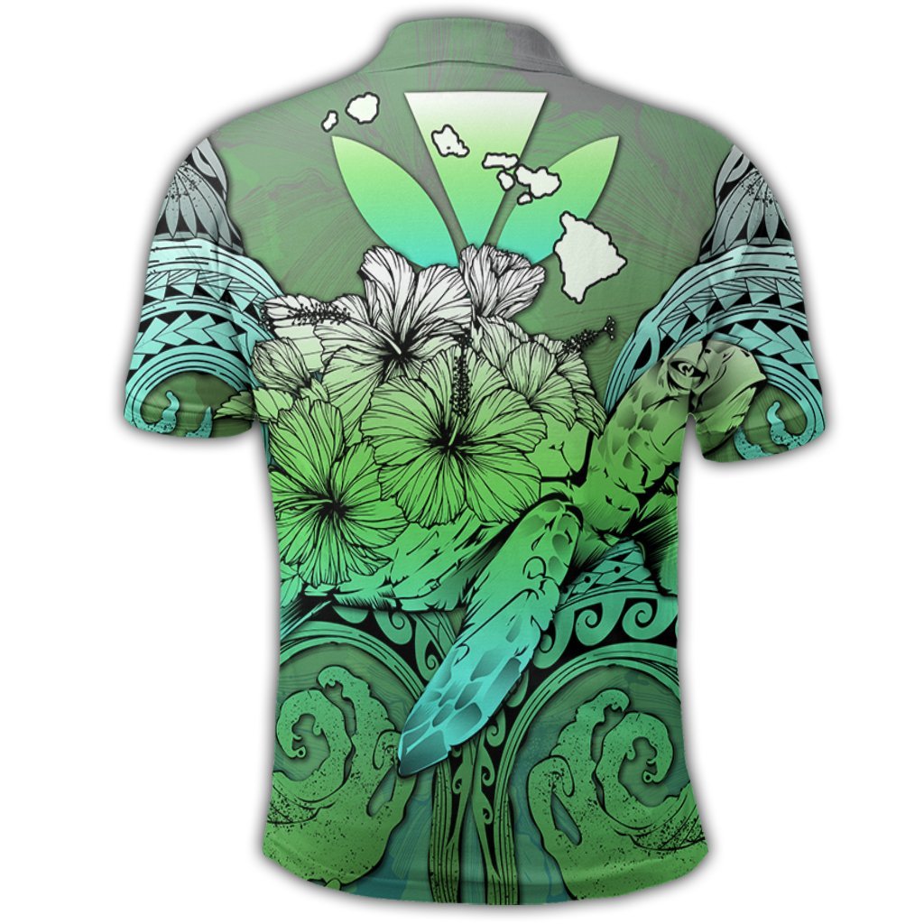 Hawaii Turtle Wave Polynesian Polo Shirt Hey Style Green - Polynesian Pride