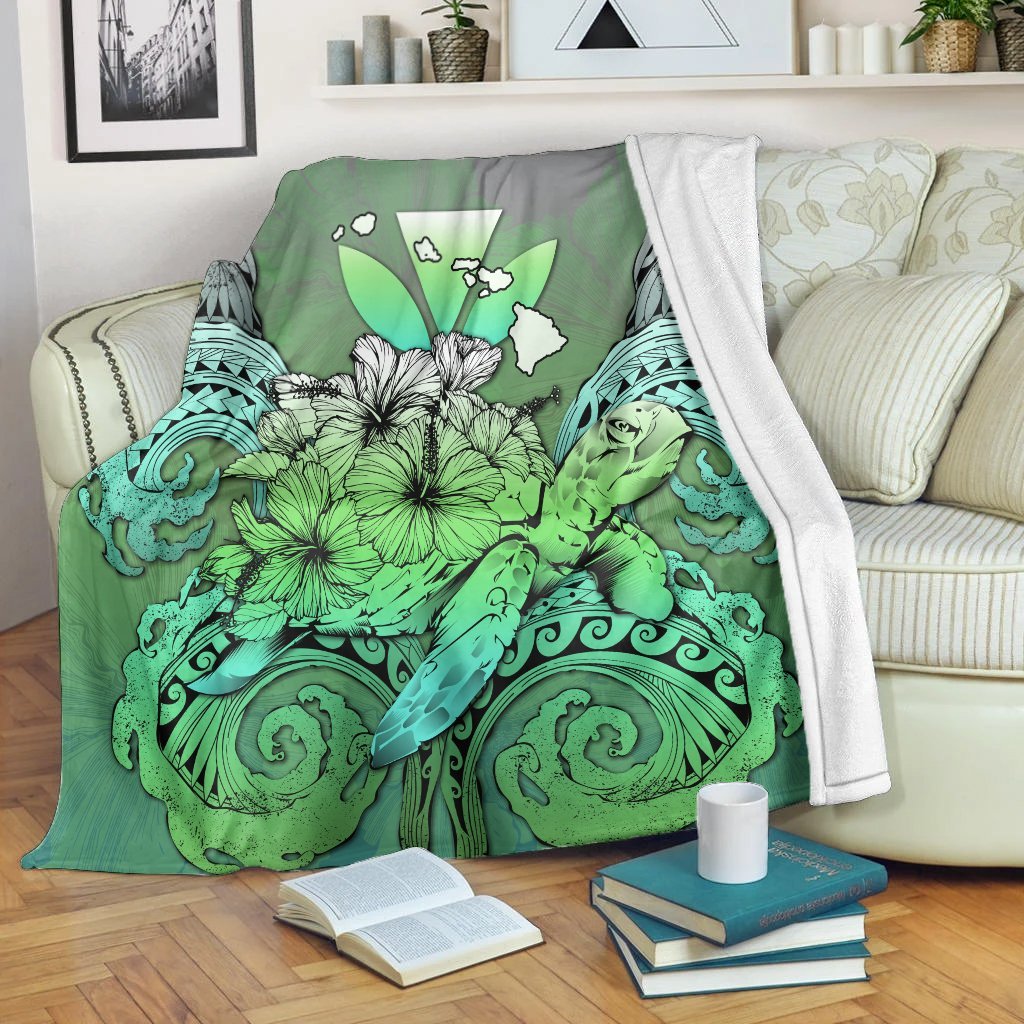 Hawaii Turtle Wave Polynesian Premium Blankets - Hey Style Green - AH White - Polynesian Pride