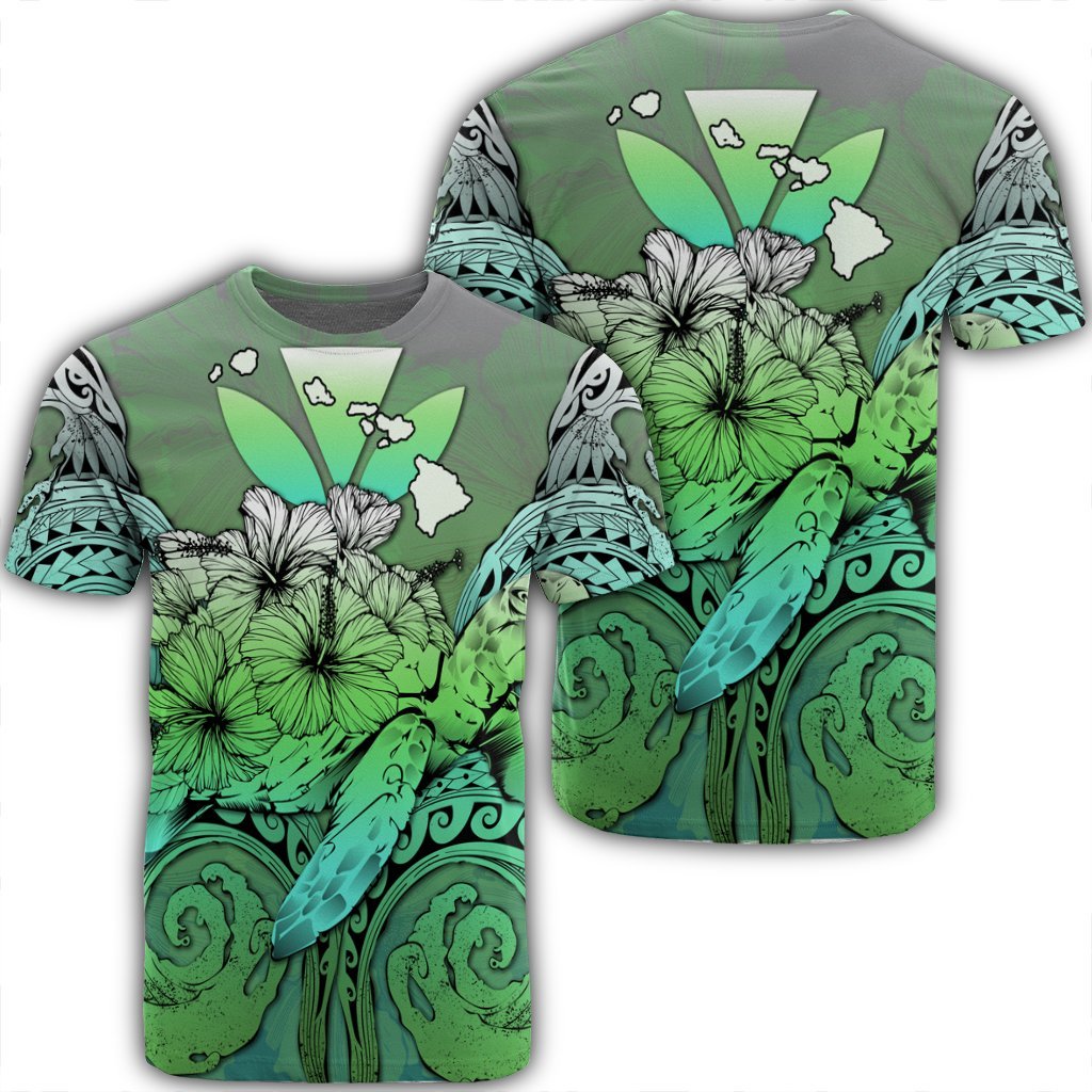 Hawaii Turtle Wave Polynesian T Shirt Hey Style Green Unisex Black - Polynesian Pride