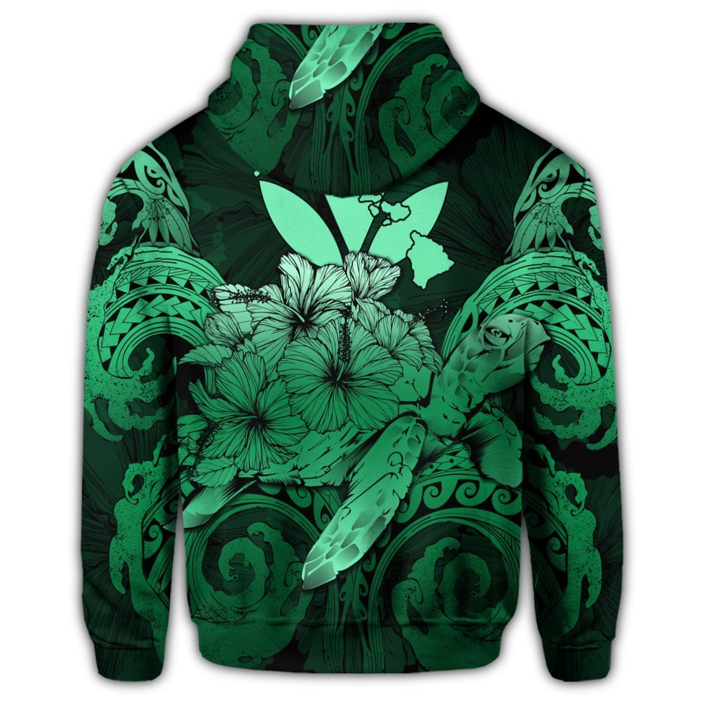 Hawaii Turtle Wave Polynesian Zip Hoodie Hey Style Green Pastel - Polynesian Pride