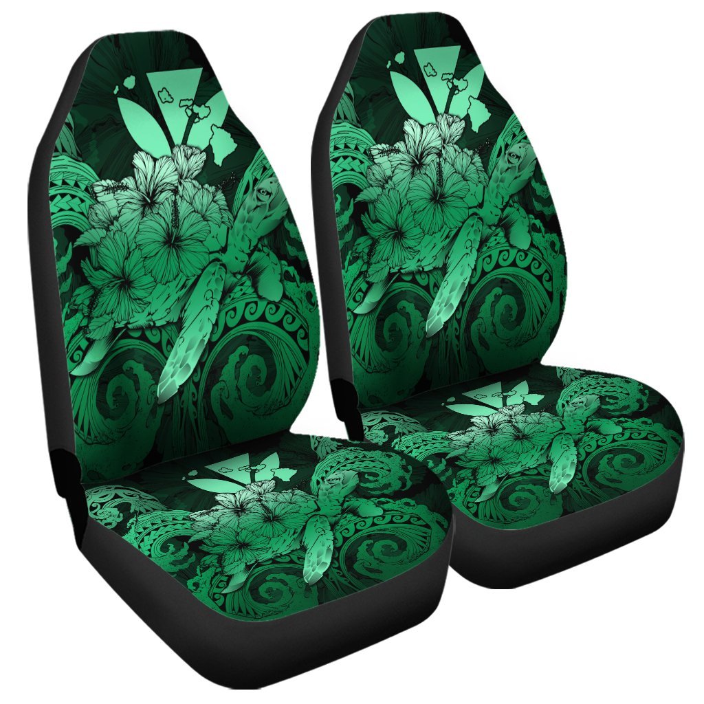 Hawaii Turtle Wave Polynesian Car Seat Covers - Hey Style Green Pastel - AH Universal Fit Black - Polynesian Pride