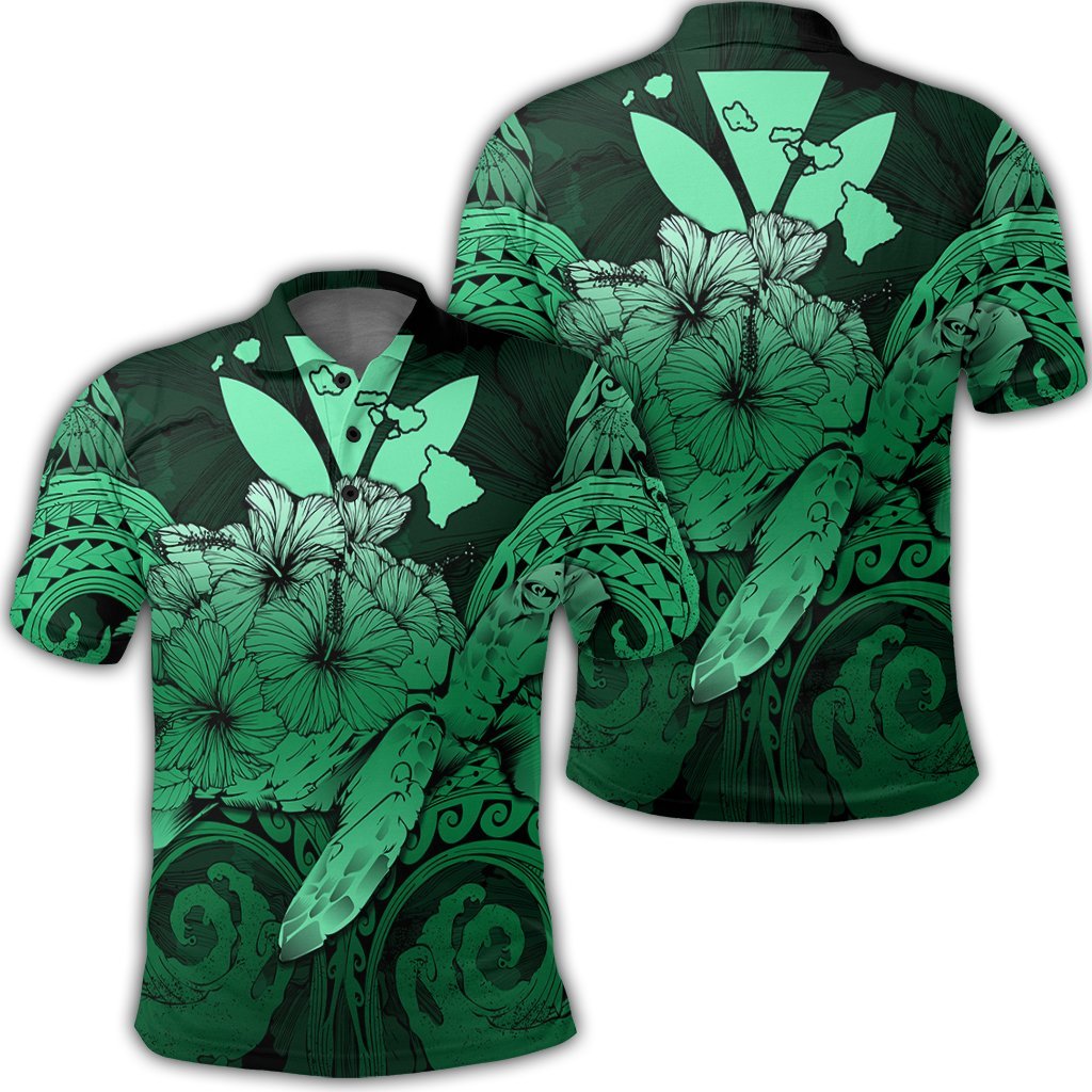 Hawaii Turtle Wave Polynesian Polo Shirt Hey Style Green Pastel Unisex Black - Polynesian Pride