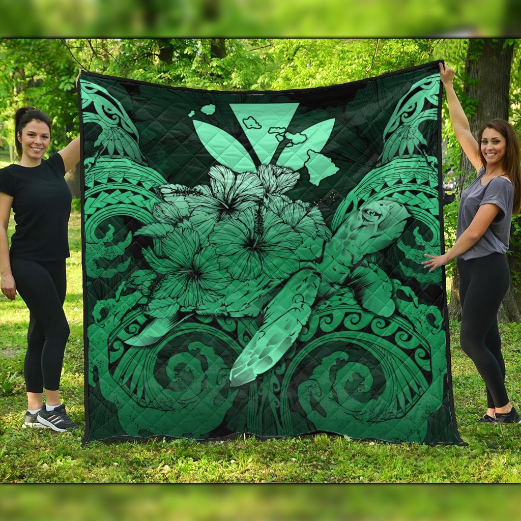 Hawaii Turtle Wave Polynesian Premium Quilts - Hey Style Green Pastel - AH Black - Polynesian Pride