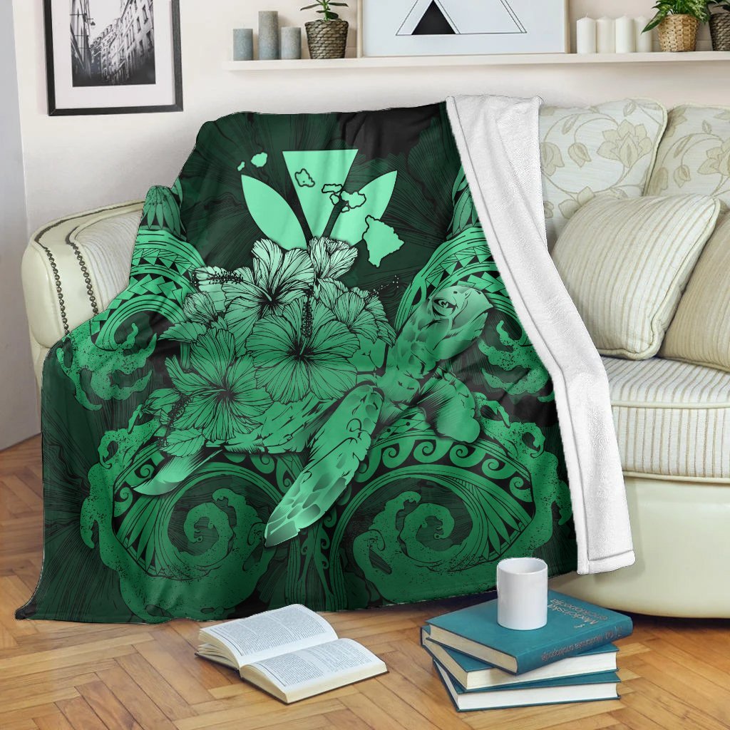 Hawaii Turtle Wave Polynesian Premium Blankets - Hey Style Green Pastel - AH White - Polynesian Pride