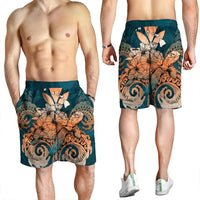 Hawaii Turtle Wave Polynesian Men's Shorts - Hey Style Orange - AH - Polynesian Pride