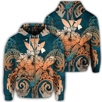 Hawaii Turtle Wave Polynesian Zip Hoodie Hey Style Orange Unisex Art - Polynesian Pride