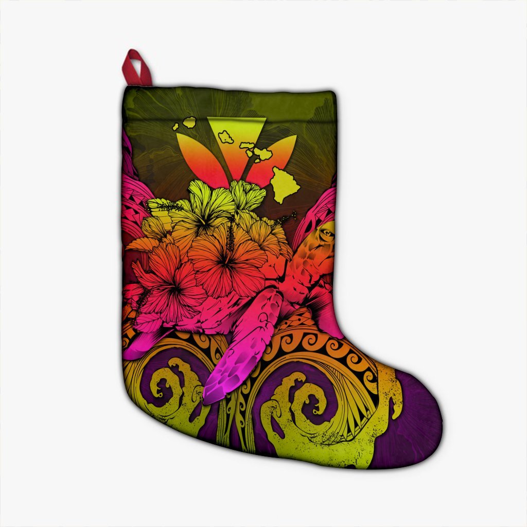 Hawaii Turtle Wave Polynesian Christmas Stocking - Hey Style Pinky - AH Christmas Stocking 26 X 42 cm Black - Polynesian Pride