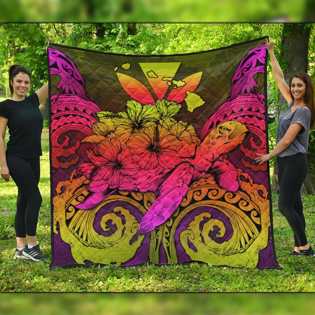 Hawaii Turtle Wave Polynesian Premium Quilts - Hey Style Pinky - AH Black - Polynesian Pride