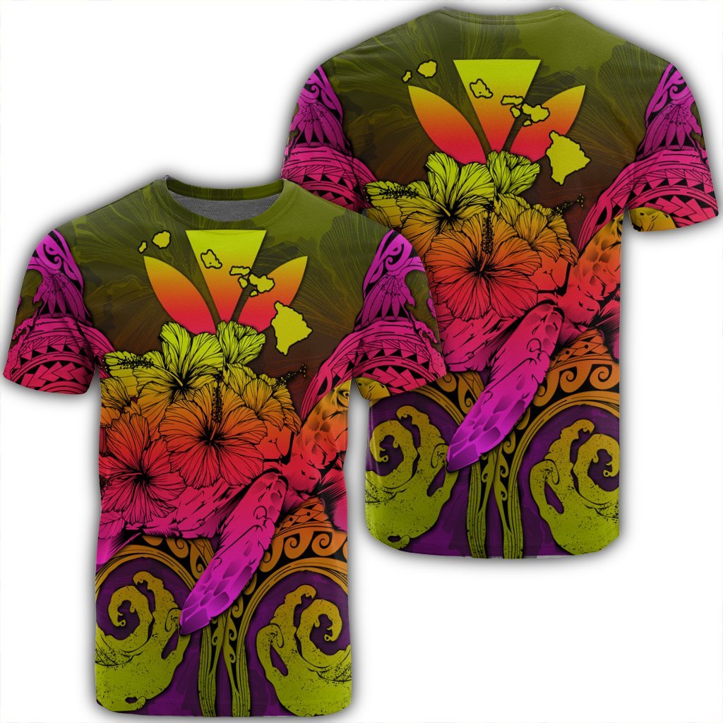 Hawaii Turtle Wave Polynesian T Shirt Hey Style Pinky Unisex Black - Polynesian Pride