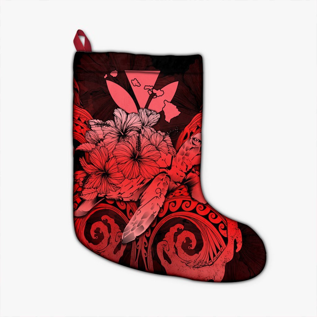 Hawaii Turtle Wave Polynesian Christmas Stocking - Hey Style Red - AH Christmas Stocking 26 X 42 cm Black - Polynesian Pride