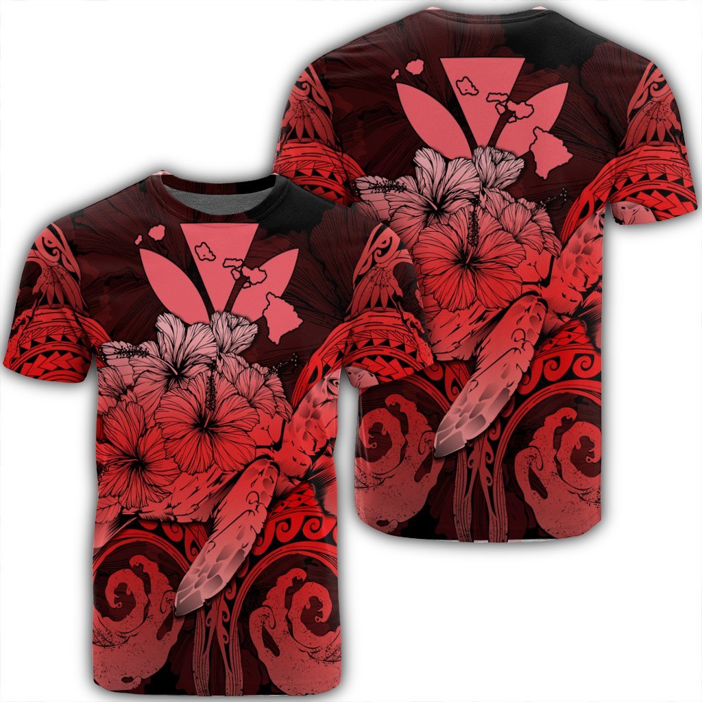 Hawaii Turtle Wave Polynesian T Shirt Hey Style Red Unisex Black - Polynesian Pride