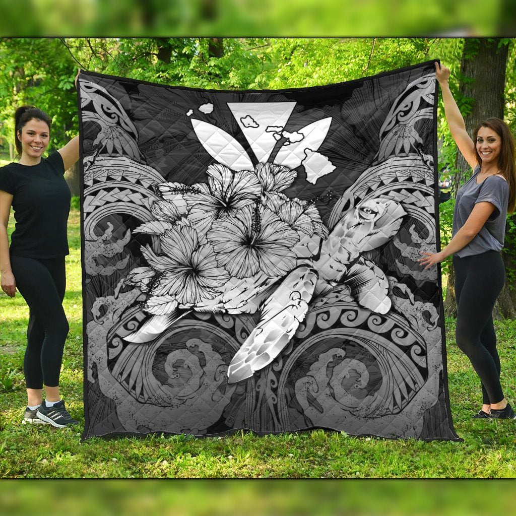 Hawaii Turtle Wave Polynesian Premium Quilts - Hey Style White - AH Black - Polynesian Pride