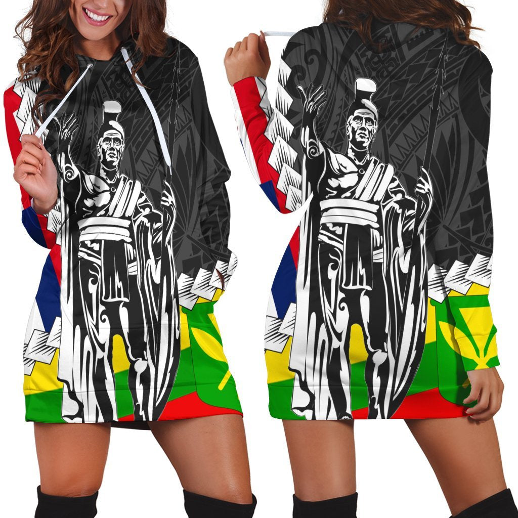 Hawaii Two Flag Kanaka Maoli King Polynesian Hoodie Dress - AH Black - Polynesian Pride