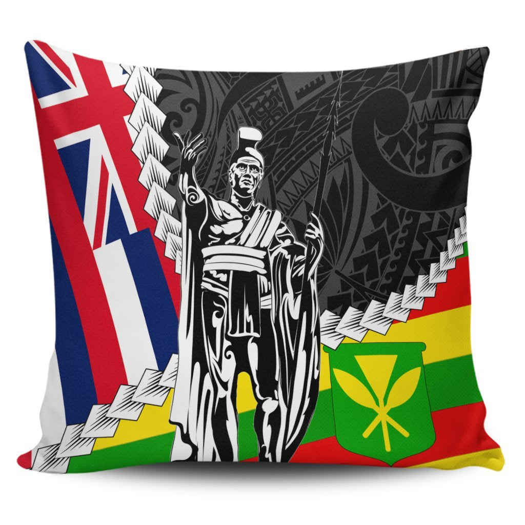 Hawaii Two Flag Kanaka Maoli King Polynesian Pillow Covers - AH Pillow Covers Black - Polynesian Pride