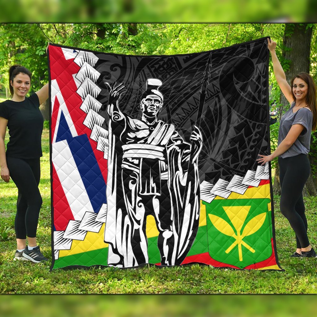 Hawaii Two Flag Kanaka Maoli King Polynesian Premium Quilts - AH Black - Polynesian Pride