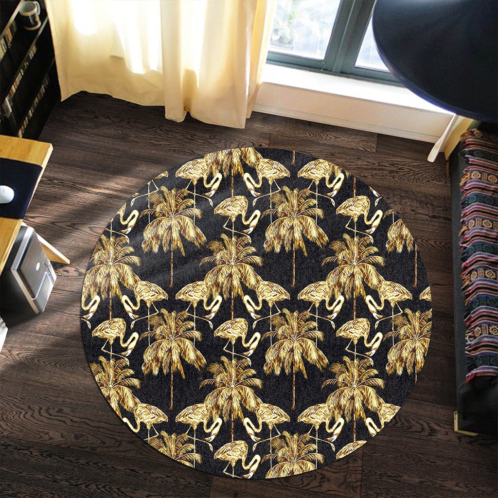 Hawaii Watercolor Flamingos Palm Trees Beautiful Seamless Round Carpet - AH - Polynesian Pride