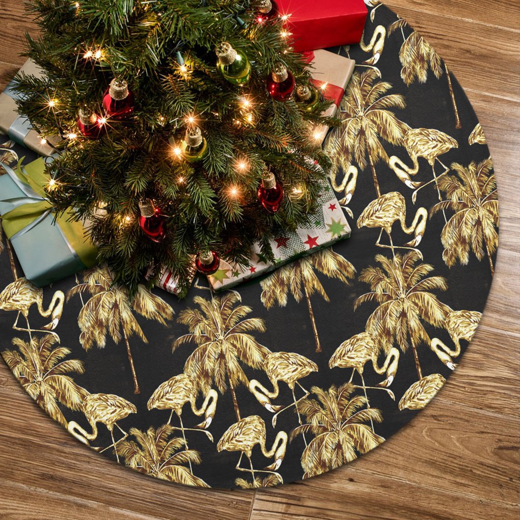 Hawaii Watercolor Flamingos Palm Trees Beautiful Seamless Tree Skirt - Polynesian Pride