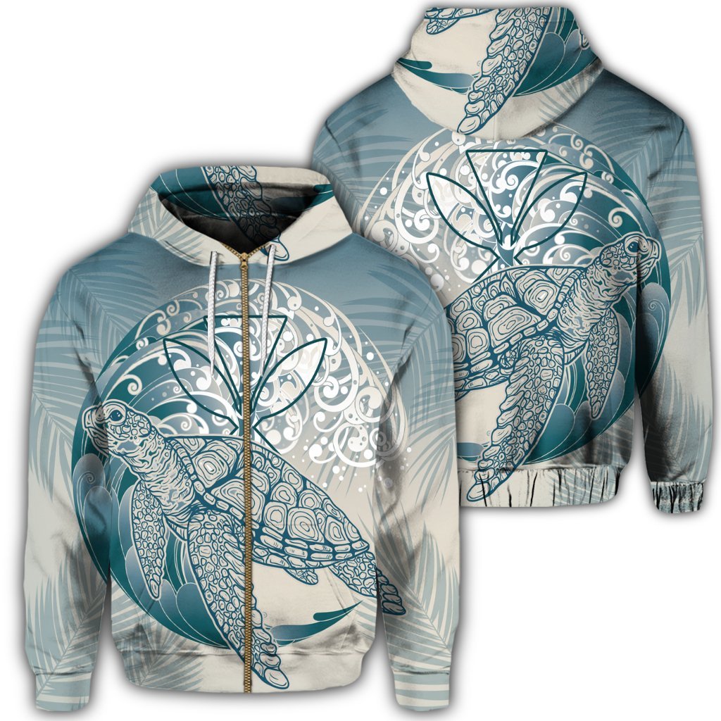 Hawaii Wave Kanaka Turtle Zip Hoodie Unisex Art - Polynesian Pride