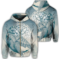 Hawaii Wave Kanaka Turtle Zip Hoodie Unisex Art - Polynesian Pride
