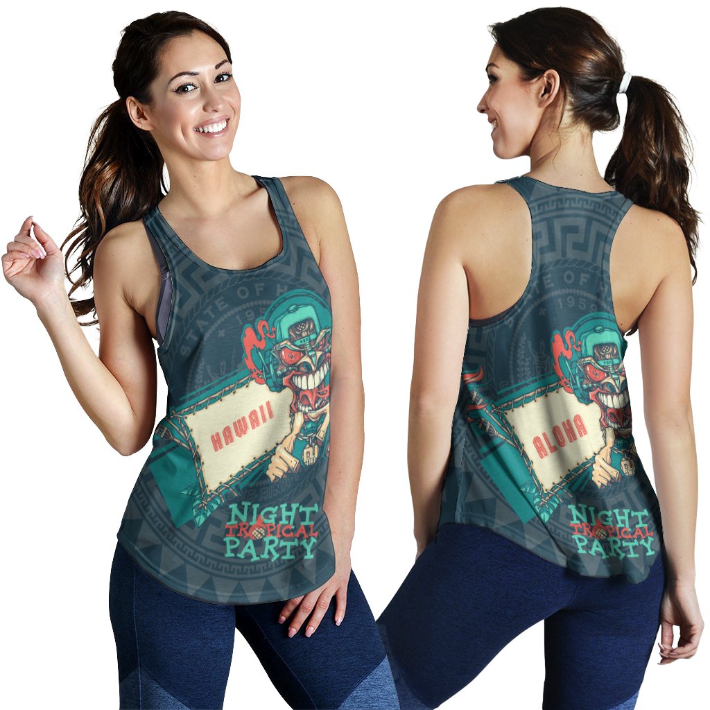 Hawaii Women's Racerback Tank - Tiki DJ Party Green - Polynesian Pride