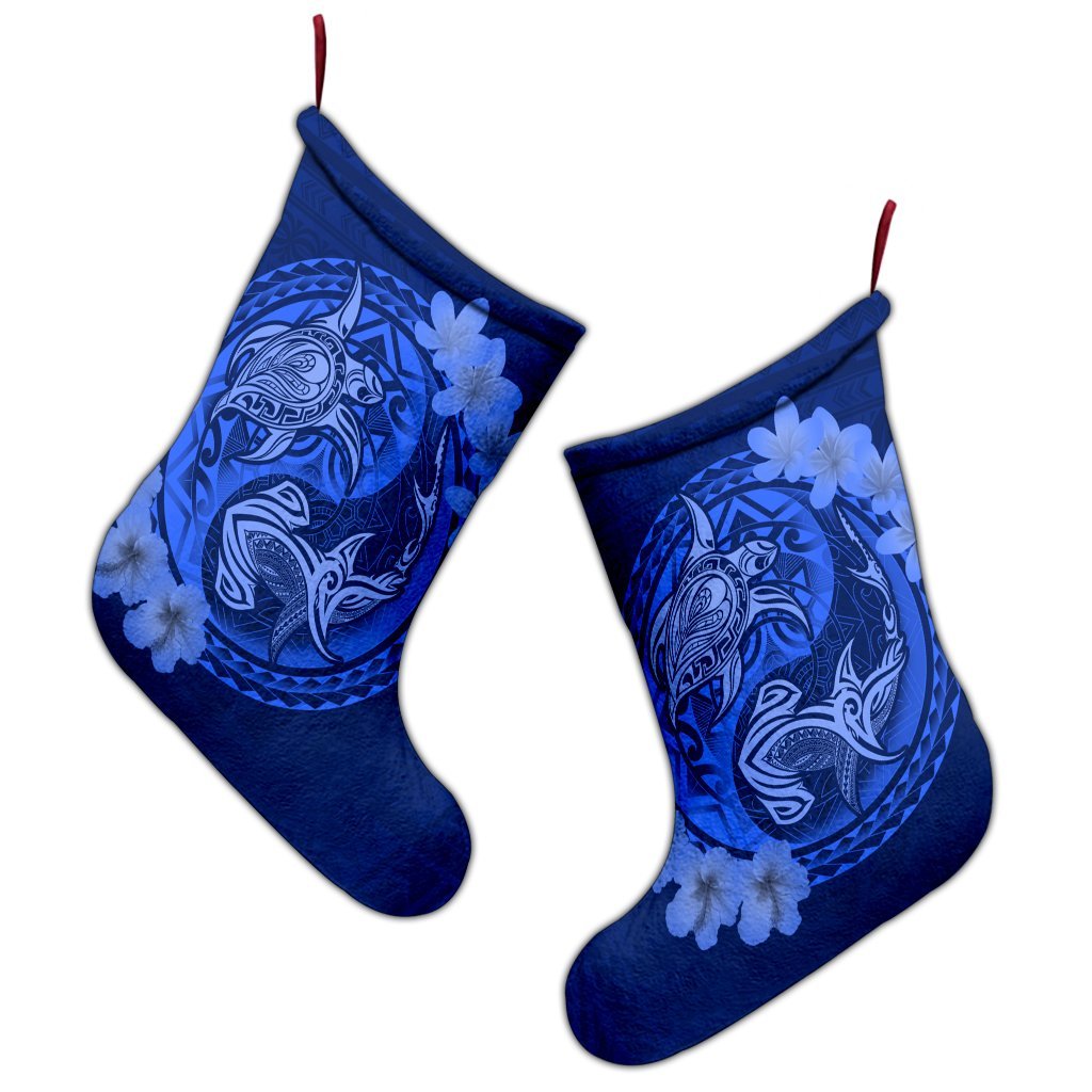 Hawaii Yin Yang Turtle Shark Hibiscus Plumeria Christmas Stocking - Blue - AH - Polynesian Pride