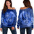 Hawaii Yin Yang Turtle Shark Hibiscus Plumeria Women's Off Shoulder Sweater - Blue - AH Black - Polynesian Pride