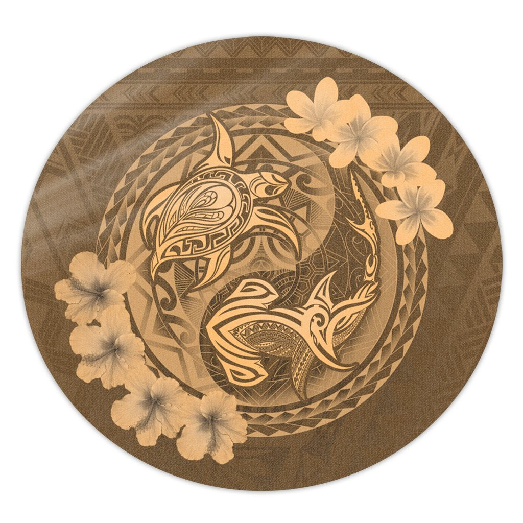 Hawaii Yin Yang Turtle Shark Hibiscus Plumeria Round Carpet - Gold - AH Round Carpet Luxurious Plush - Polynesian Pride