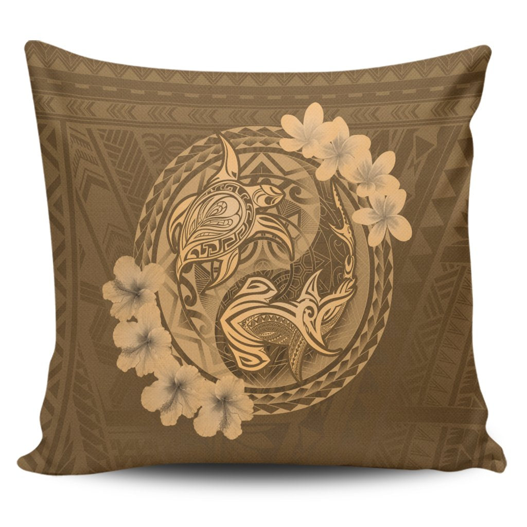 Hawaii Yin Yang Turtle Shark Hibiscus Plumeria Pillow Covers - Gold - AH Pillow Covers Black - Polynesian Pride