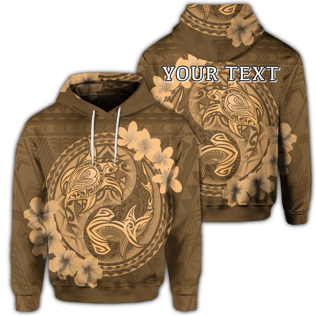 Custom Hawaii Yin Yang Turtle Shark Hibiscus Plumeria Hoodie Gold Unisex Art - Polynesian Pride