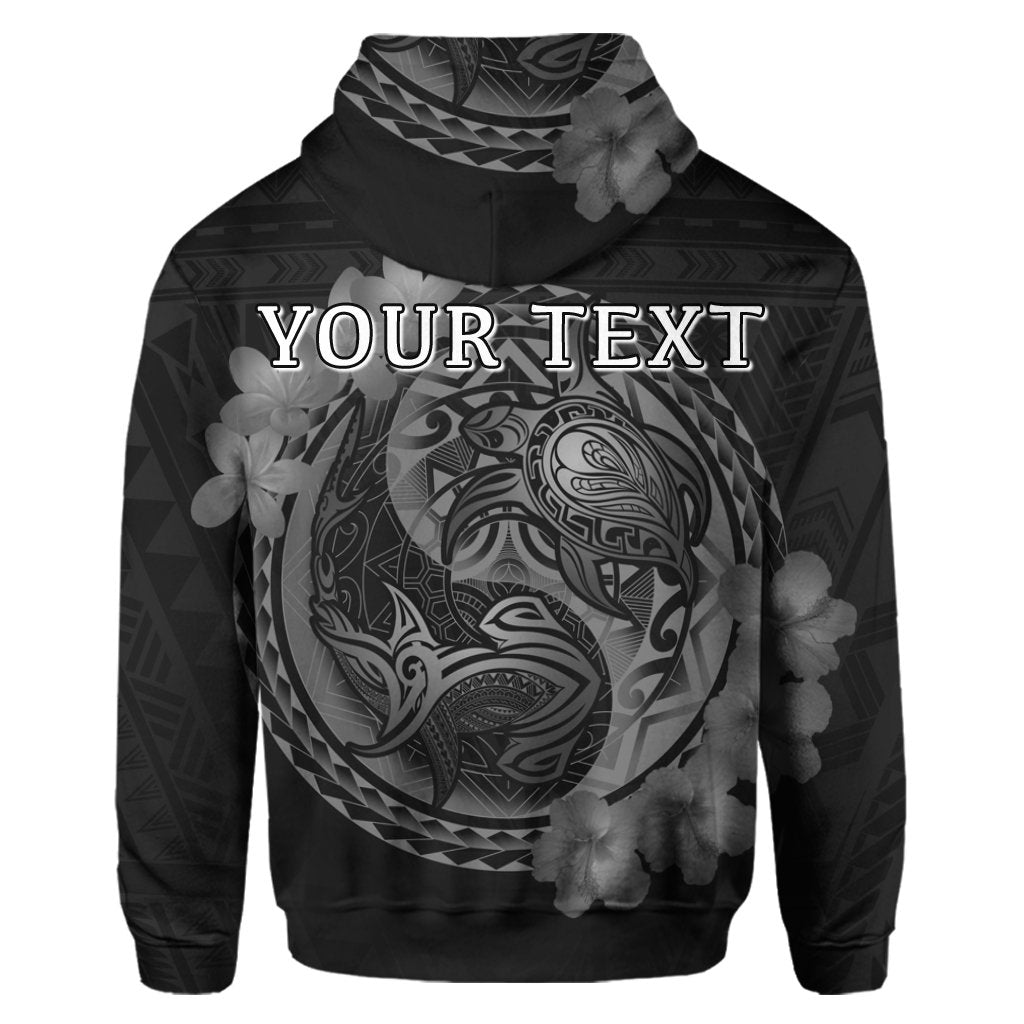 Custom Hawaii Yin Yang Turtle Shark Hibiscus Plumeria Hoodie Gray - Polynesian Pride