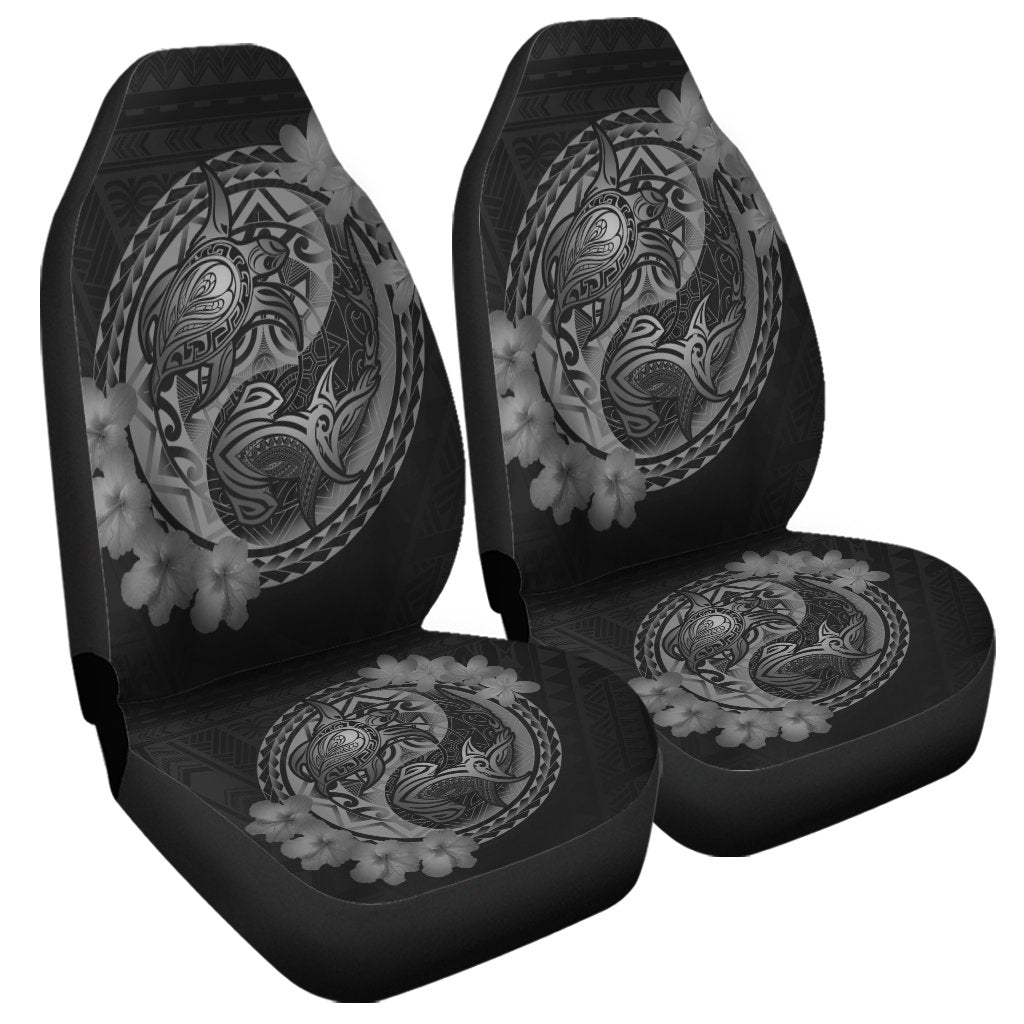 Hawaii Yin Yang Turtle Shark Hibiscus Plumeria Car Seat Covers - Gray - AH Universal Fit Black - Polynesian Pride