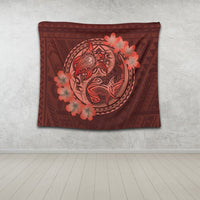 Hawaii Yin Yang Turtle Shark Hibiscus Plumeria Tapestry - Orange - AH - Polynesian Pride