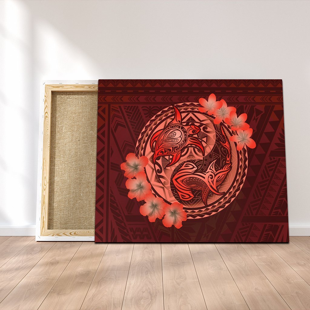 Hawaii Yin Yang Turtle Shark Hibiscus Plumeria Canvas - Orange - AH Canvas Poly-cotton - Polynesian Pride