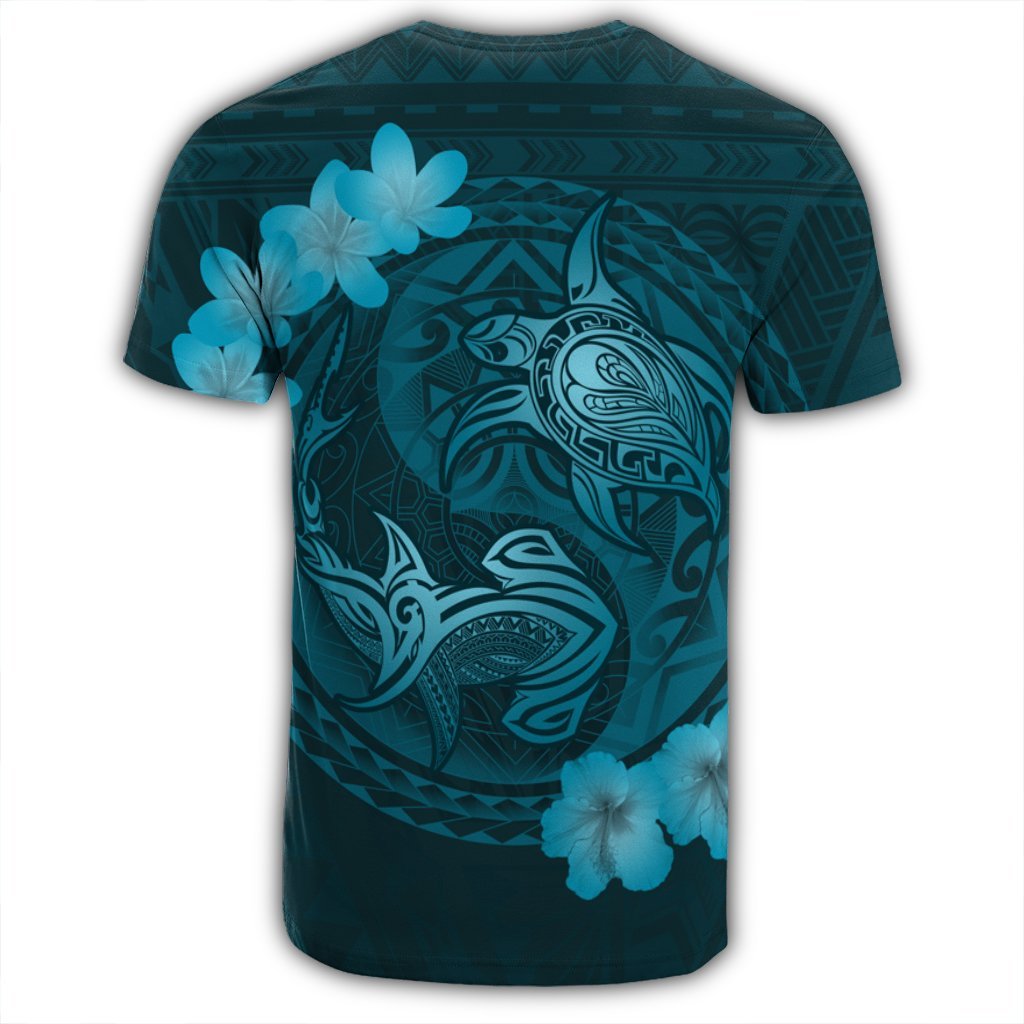 Hawaii Yin Yang Turtle Shark Hibiscus Plumeria T Shirt Pastel - Polynesian Pride