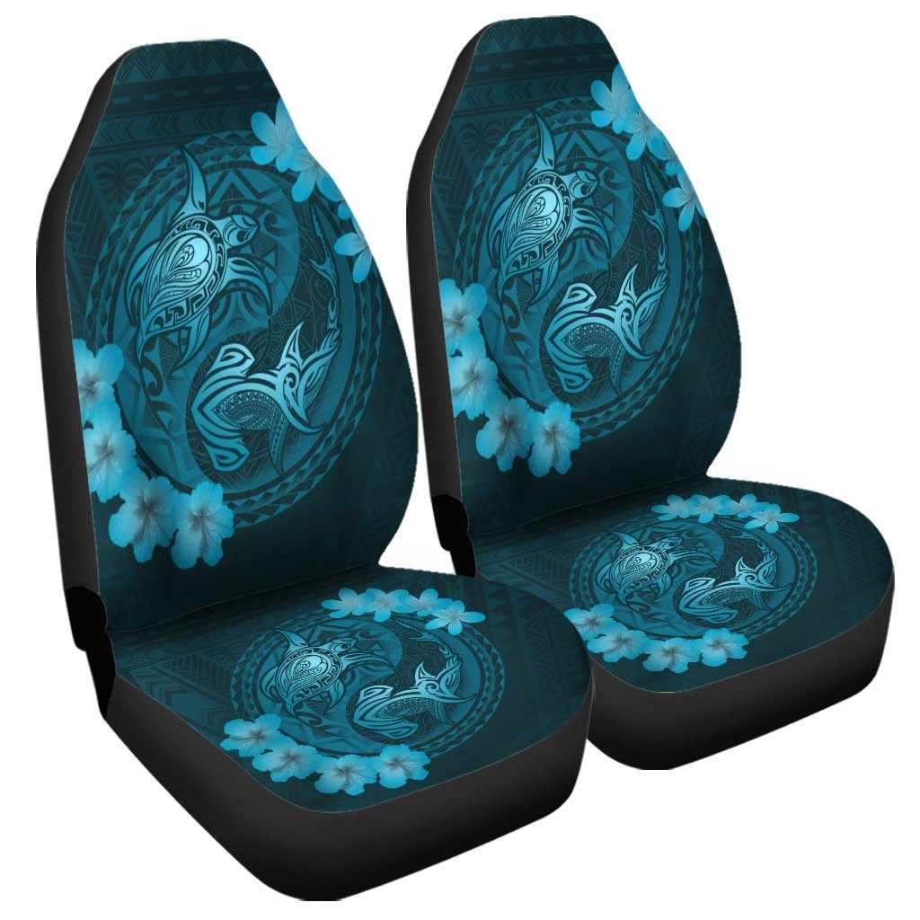 Hawaii Yin Yang Turtle Shark Hibiscus Plumeria Car Seat Covers - Pastel - AH Universal Fit Black - Polynesian Pride