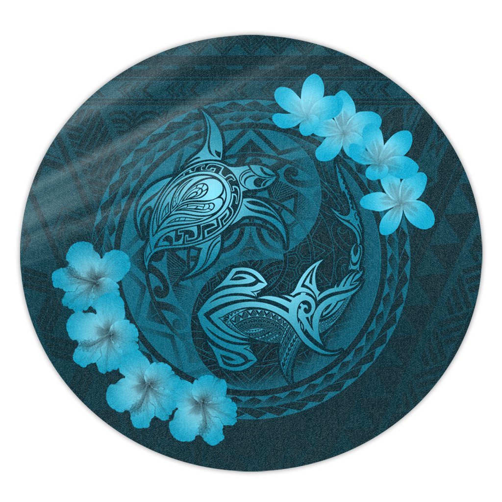 Hawaii Yin Yang Turtle Shark Hibiscus Plumeria Round Carpet - Pastel - AH Round Carpet Luxurious Plush - Polynesian Pride