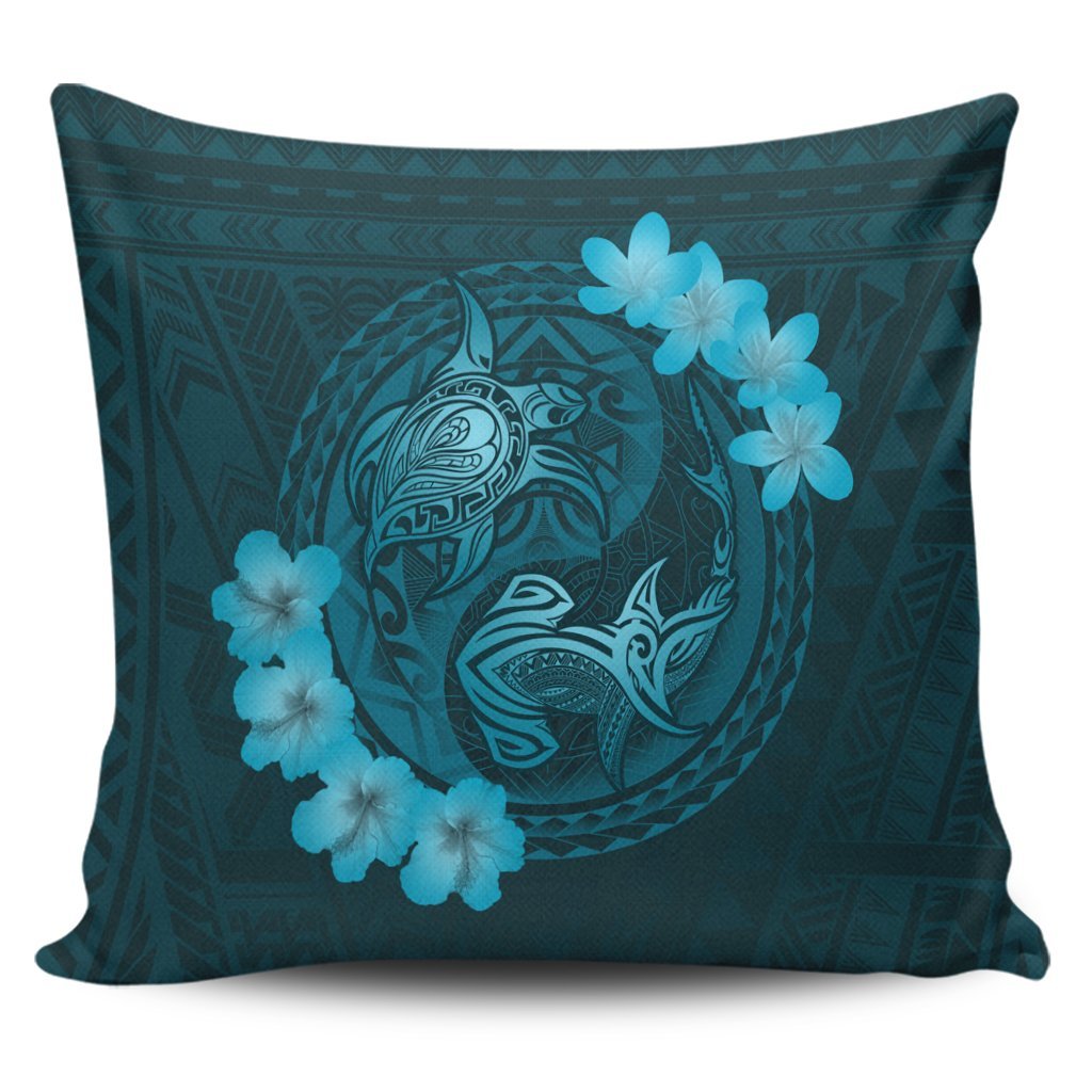 Hawaii Yin Yang Turtle Shark Hibiscus Plumeria Pillow Covers - Pastel - AH Pillow Covers Black - Polynesian Pride